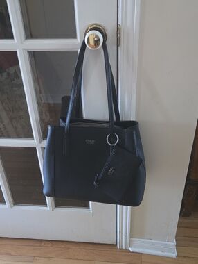 GUESS Black Pebbled Leather Tote with Matching Coin Bag